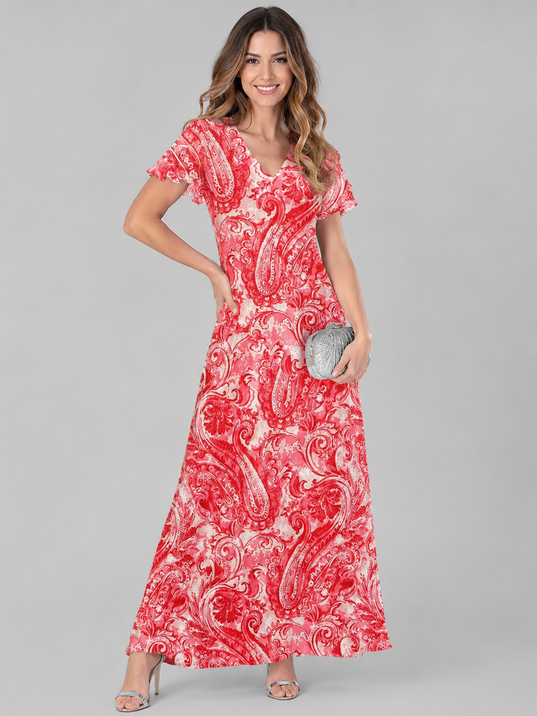 Women's Draped Floral Maxi Dress – Flowy Relaxed Summer Dress