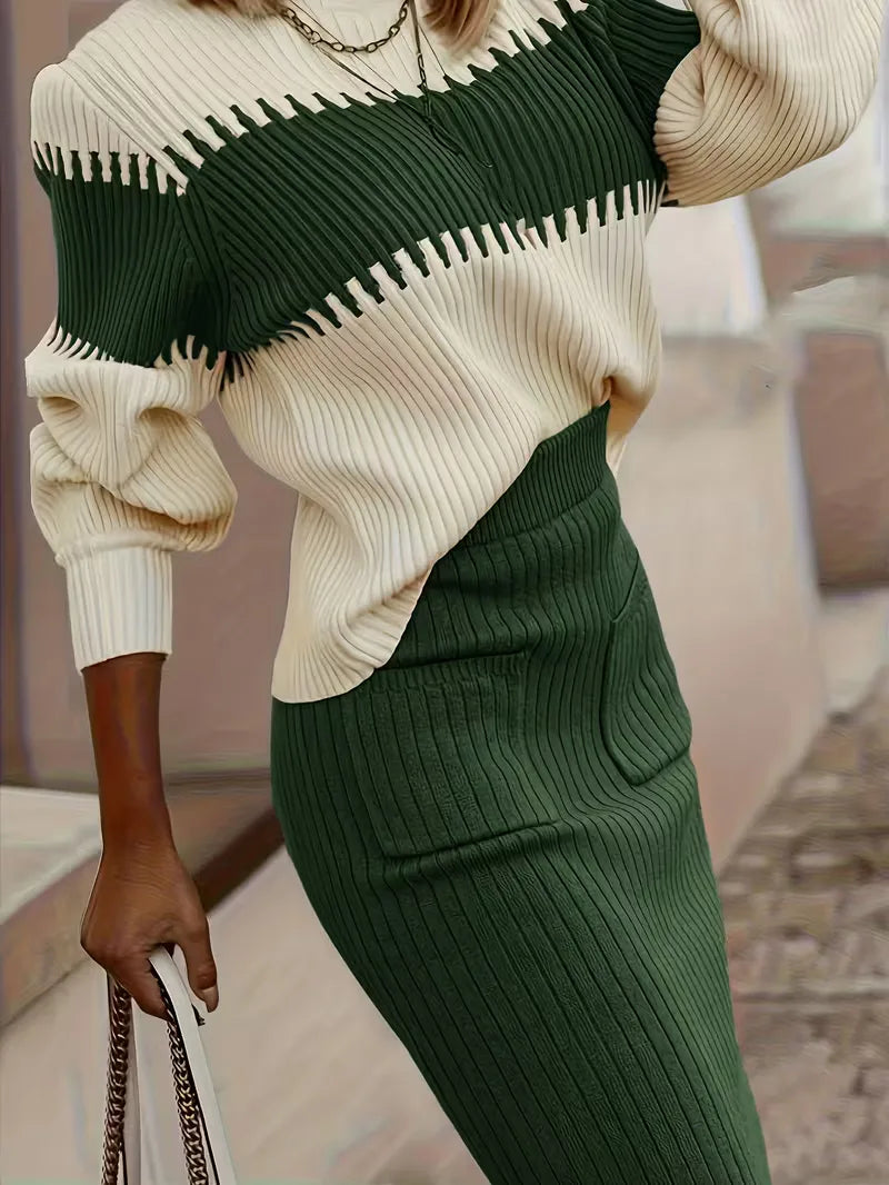 Women's Ribbed Sweater Set – Matching Knit Skirt Set