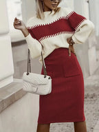 Women's Ribbed Sweater Set – Matching Knit Skirt Set