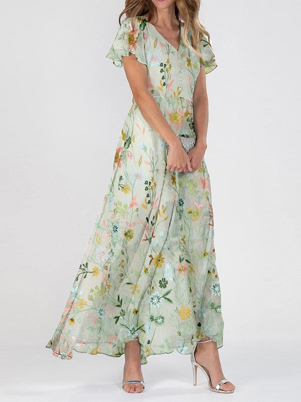 Women's Floral Maxi Dress – V-Neck Flowing Summer Beach Dress – Luna –  Dulce Hanna