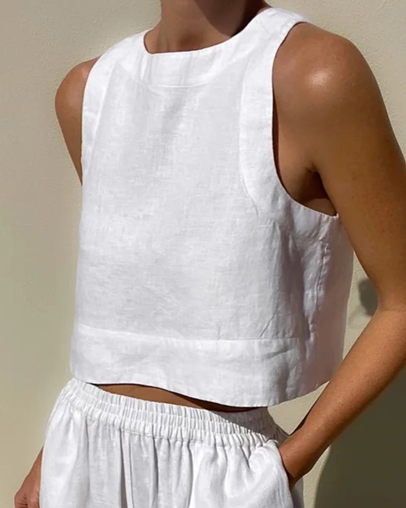 Women's Summer Crop Top Set – High Waist Wide Leg Pants Set