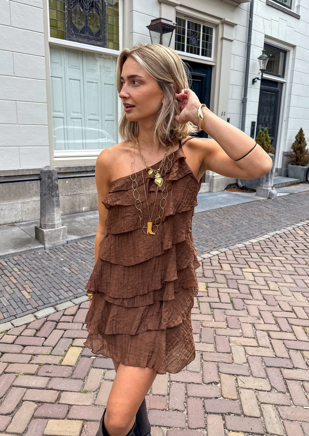 Women's One-Shoulder Mini Dress – Ruffle Party Dress