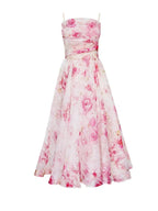Women's Floral Bandeau Midi Dress – Spaghetti Strap A-Line Cocktail Dress