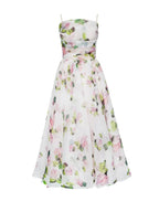 Women's Floral Bandeau Midi Dress – Spaghetti Strap A-Line Cocktail Dress