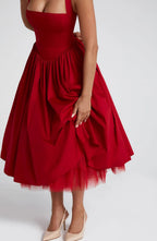 Women's Halter Neck Cocktail Midi Dress – Corset Back Pleated Dress