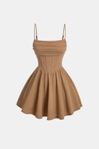 Women's Corset Mini Cocktail Dress – Spaghetti Strap Pleated Party Dress