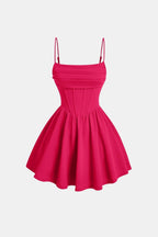Women's Corset Mini Cocktail Dress – Spaghetti Strap Pleated Party Dress