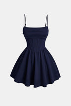 Women's Corset Mini Cocktail Dress – Spaghetti Strap Pleated Party Dress
