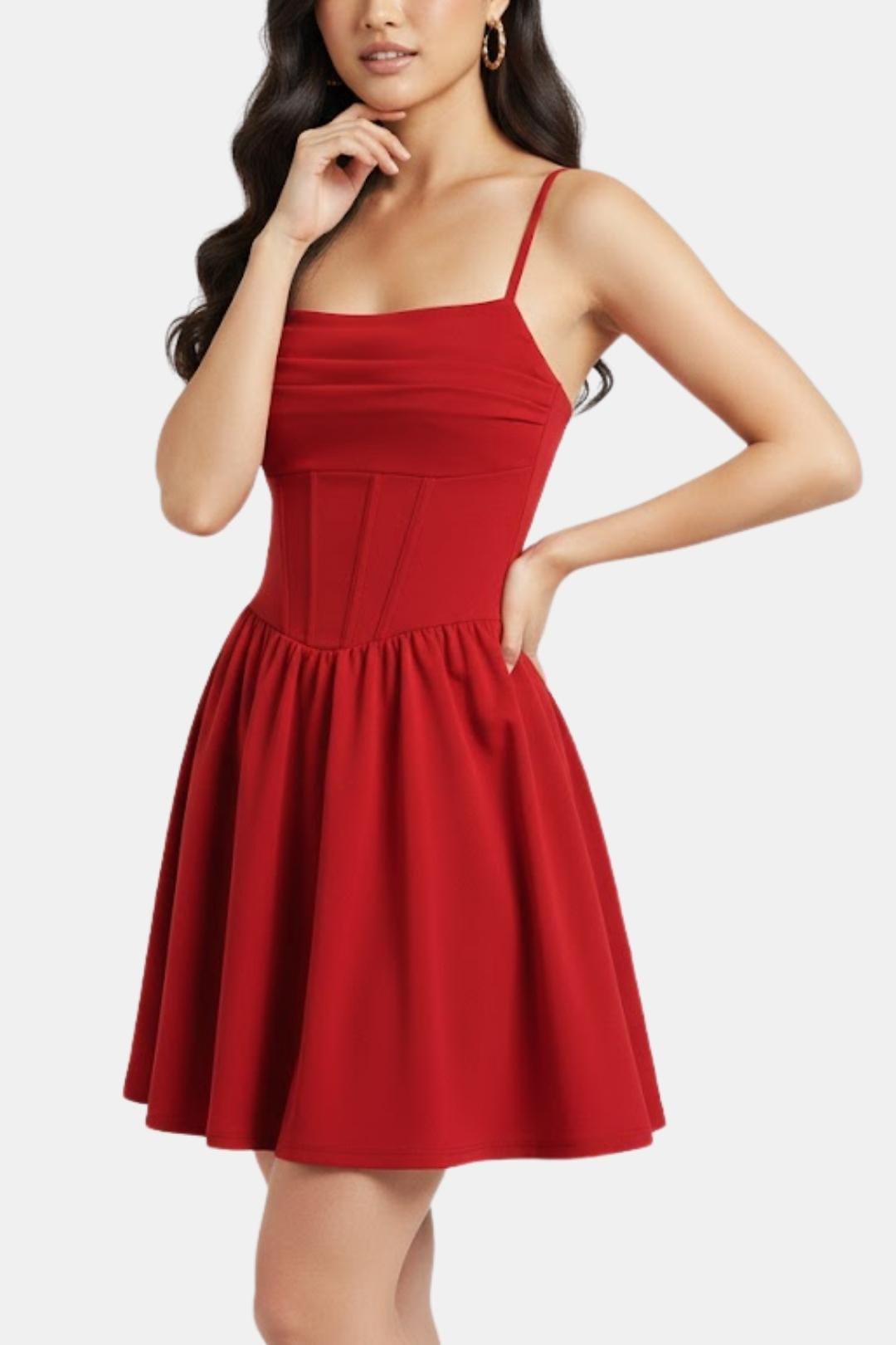 Women's Corset Mini Cocktail Dress – Spaghetti Strap Pleated Party Dress