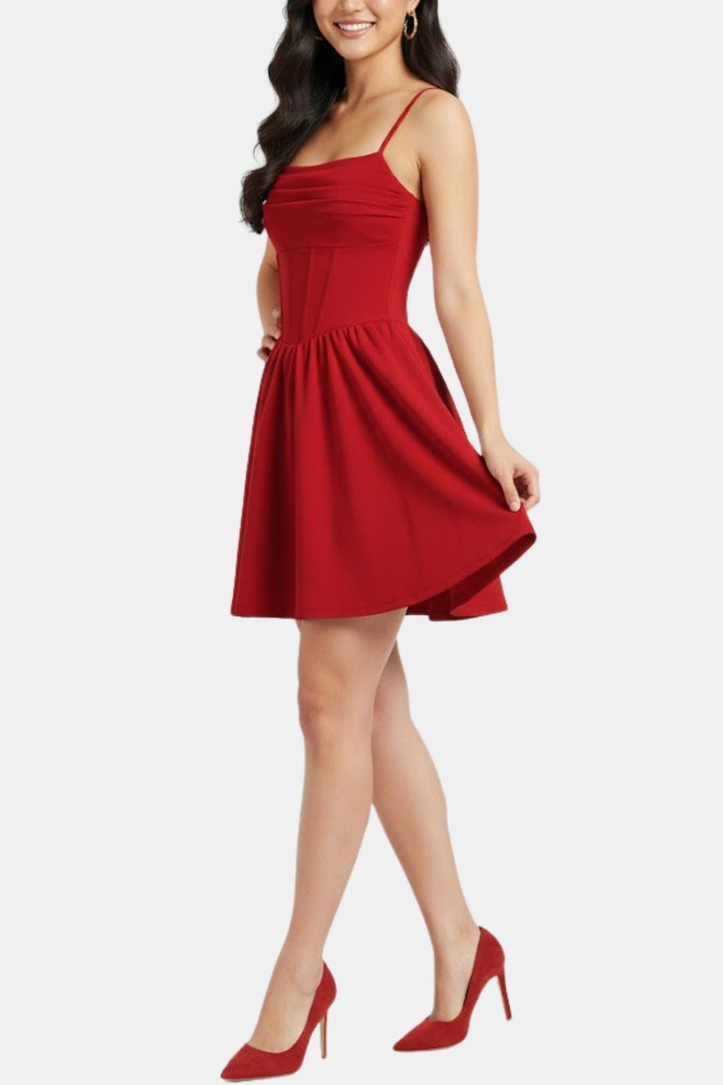 Women's Corset Mini Cocktail Dress – Spaghetti Strap Pleated Party Dress