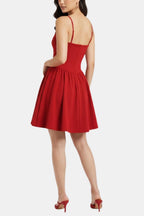 Women's Corset Mini Cocktail Dress – Spaghetti Strap Pleated Party Dress