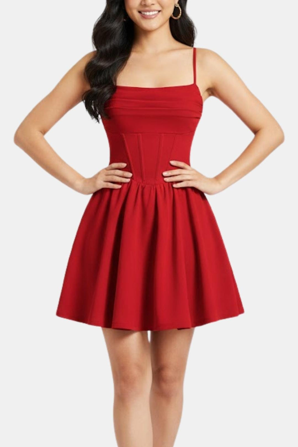 Women's Corset Mini Cocktail Dress – Spaghetti Strap Pleated Party Dress