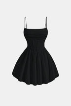 Women's Corset Mini Cocktail Dress – Spaghetti Strap Pleated Party Dress