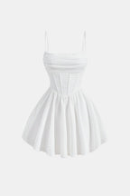 Women's Corset Mini Cocktail Dress – Spaghetti Strap Pleated Party Dress