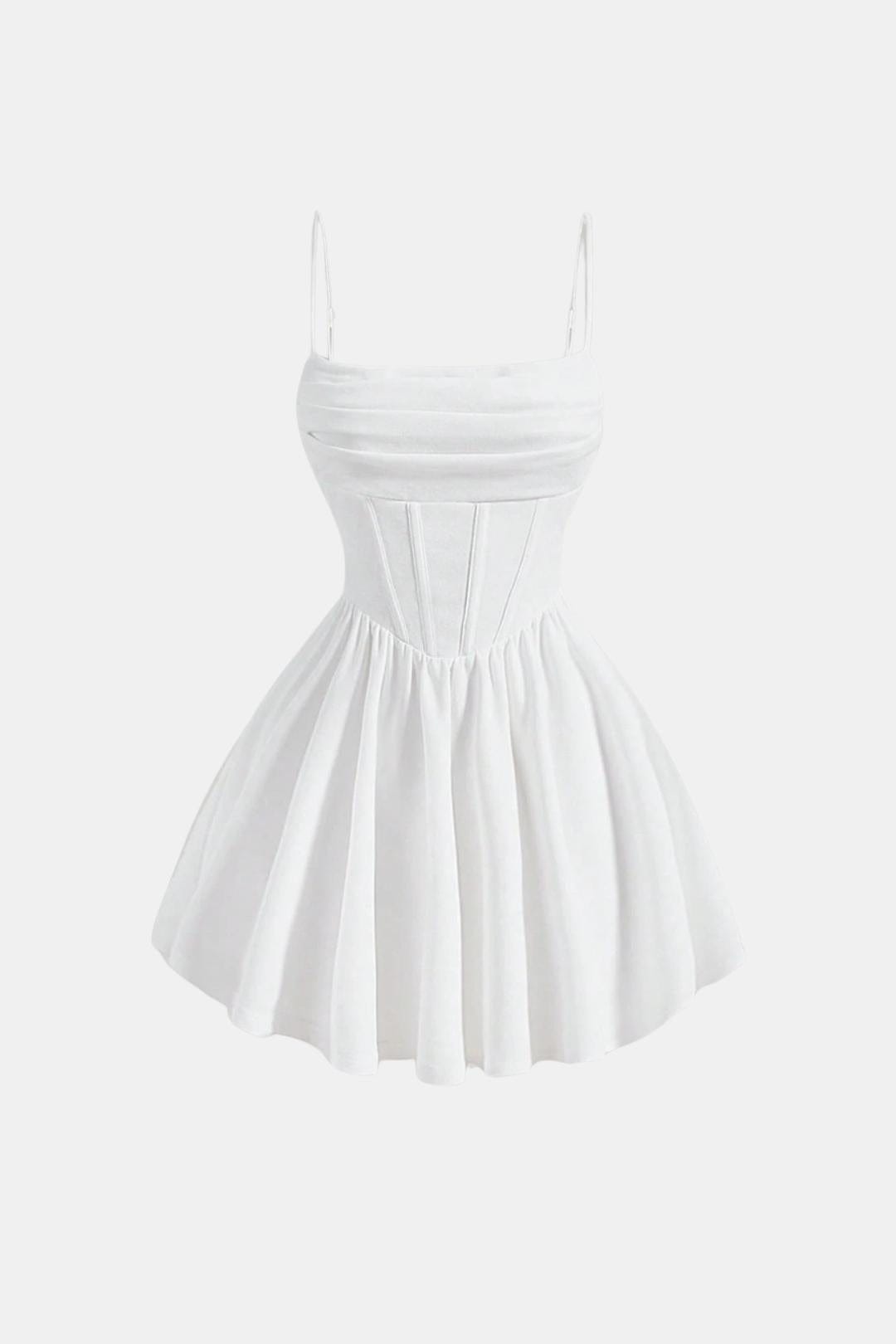 Women's Corset Mini Cocktail Dress – Spaghetti Strap Pleated Party Dress