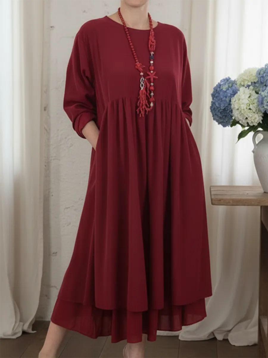 Women's Long Sleeve Midi Dress – Relaxed Casual Dress