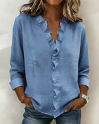 Women's Ruffle V-Neck Blouse – Flowy Statement Sleeve Dressy Top