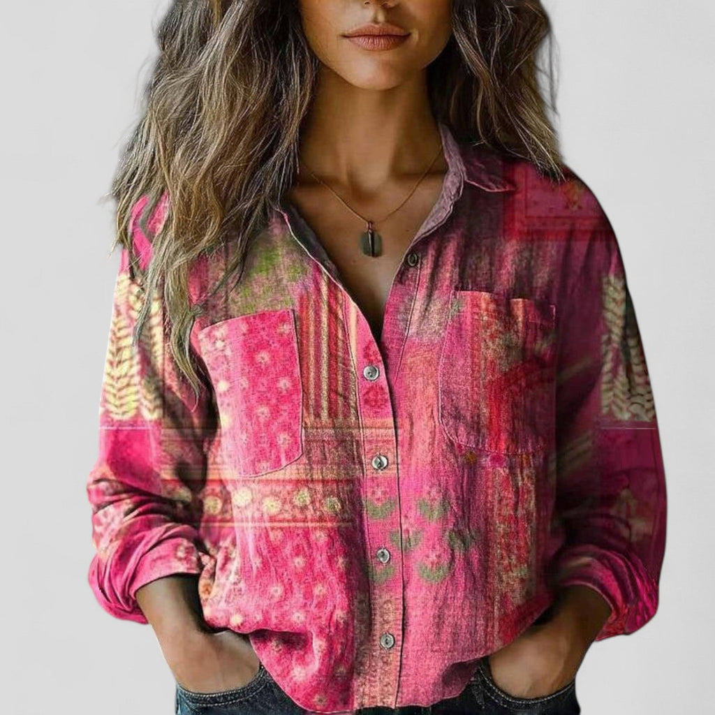 Women's Button Blouse – Gradient Print Blouse – Chelsea