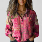Women's Button Blouse – Gradient Print Blouse – Chelsea