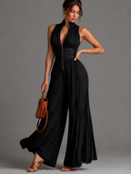 Women's Halter Wide Leg Jumpsuit – Defined Waist Wedding Guest Jumpsuit