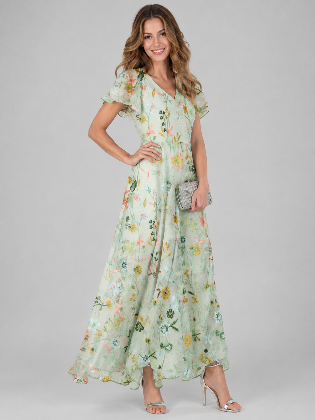 Women's Draped Floral Maxi Dress – Flowy Relaxed Summer Dress