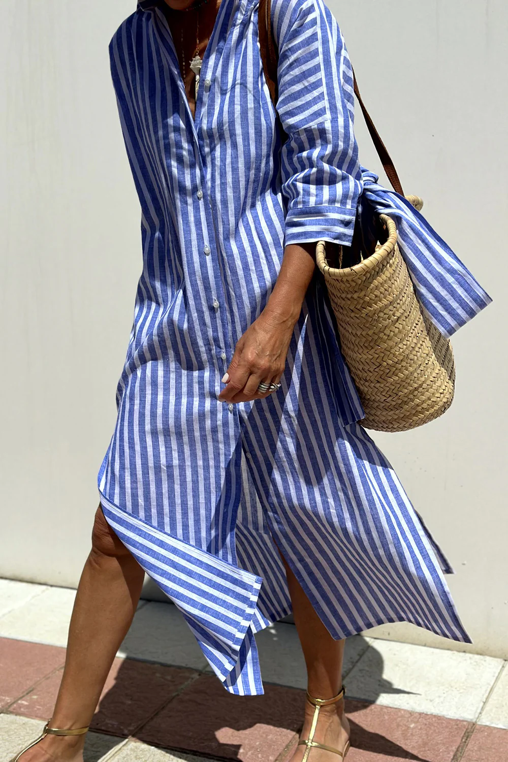 Women's Flowy Striped Midi Dress – Relaxed Summer Day Dress