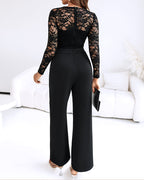 Women's Long Sleeve Lace Jumpsuit – V-Neck Formal Evening Jumpsuit