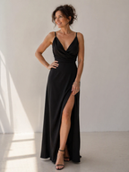 Women's Satin Evening Dress – Side Slit Maxi Dress