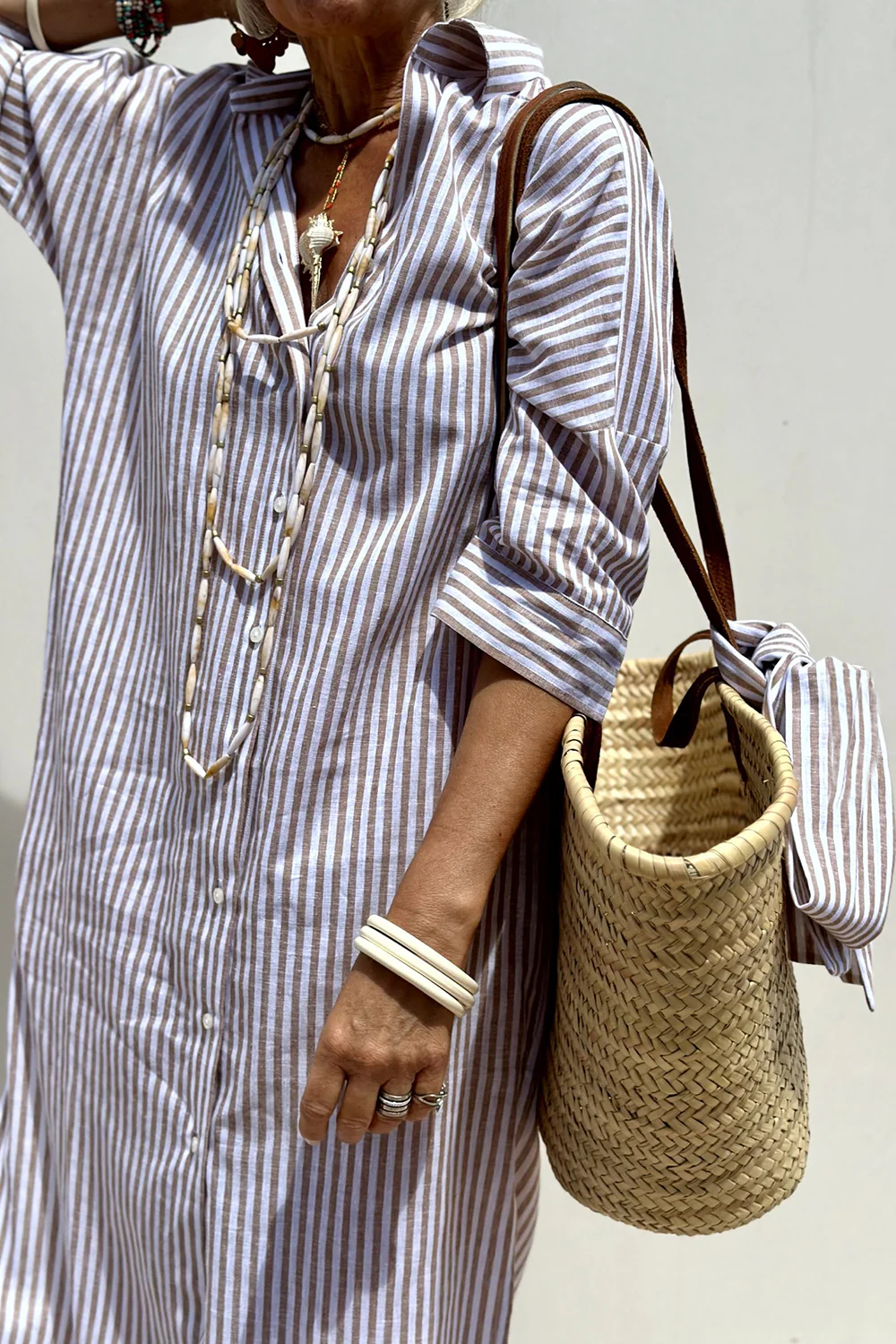 Women's Flowy Striped Midi Dress – Relaxed Summer Day Dress