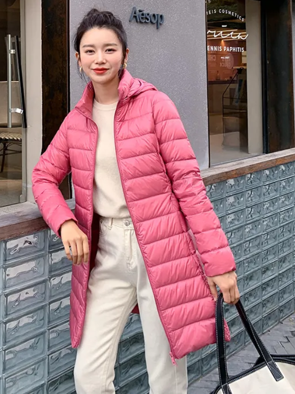 Women's Longline Puffer Coat – Lightweight Removable Hood Jacket