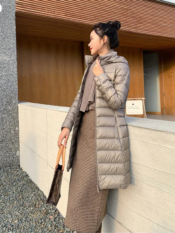 Women's Longline Puffer Coat – Lightweight Removable Hood Jacket