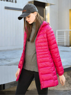 Women's Longline Puffer Coat – Lightweight Removable Hood Jacket