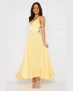 Women's V-Neck Pleated Maxi Dress – Sleeveless Cross Back Flowy Dress