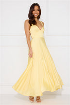 Women's V-Neck Pleated Maxi Dress – Sleeveless Cross Back Flowy Dress