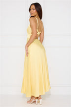 Women's V-Neck Pleated Maxi Dress – Sleeveless Cross Back Flowy Dress