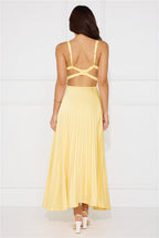 Women's V-Neck Pleated Maxi Dress – Sleeveless Cross Back Flowy Dress