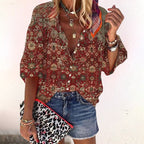 Women's Boho V-Neck Blouse – Long Sleeve Button Front Blouse