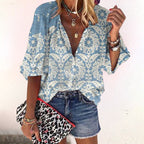 Women's Boho V-Neck Blouse – Long Sleeve Button Front Blouse