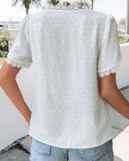Women's Lace Polka Dot Blouse – Boho V-Neck Patterned Blouse