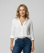 Women's Three-Quarter Sleeve Collared Blouse – Classic Button Front Blouse
