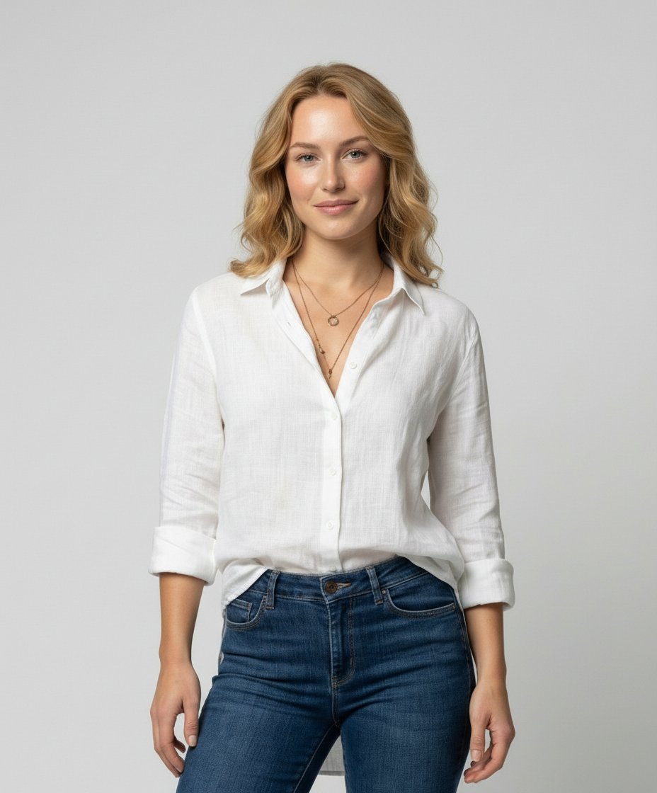 Women's Three-Quarter Sleeve Collared Blouse – Classic Button Front Blouse