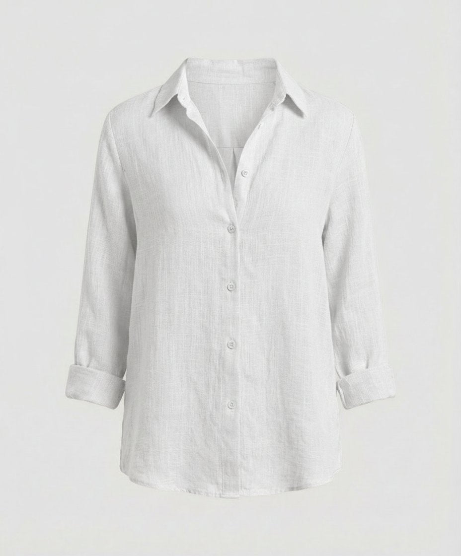 Women's Three-Quarter Sleeve Collared Blouse – Classic Button Front Blouse