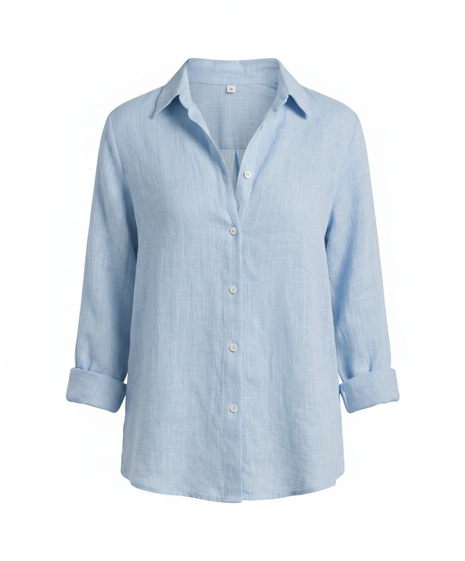 Women's Three-Quarter Sleeve Collared Blouse – Classic Button Front Blouse