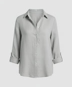 Women's Three-Quarter Sleeve Collared Blouse – Classic Button Front Blouse