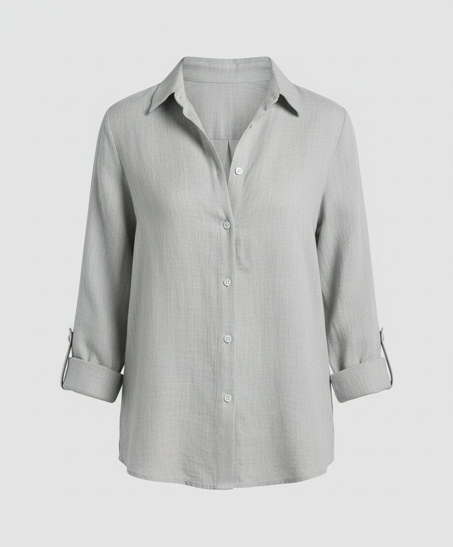 Women's Three-Quarter Sleeve Collared Blouse – Classic Button Front Blouse