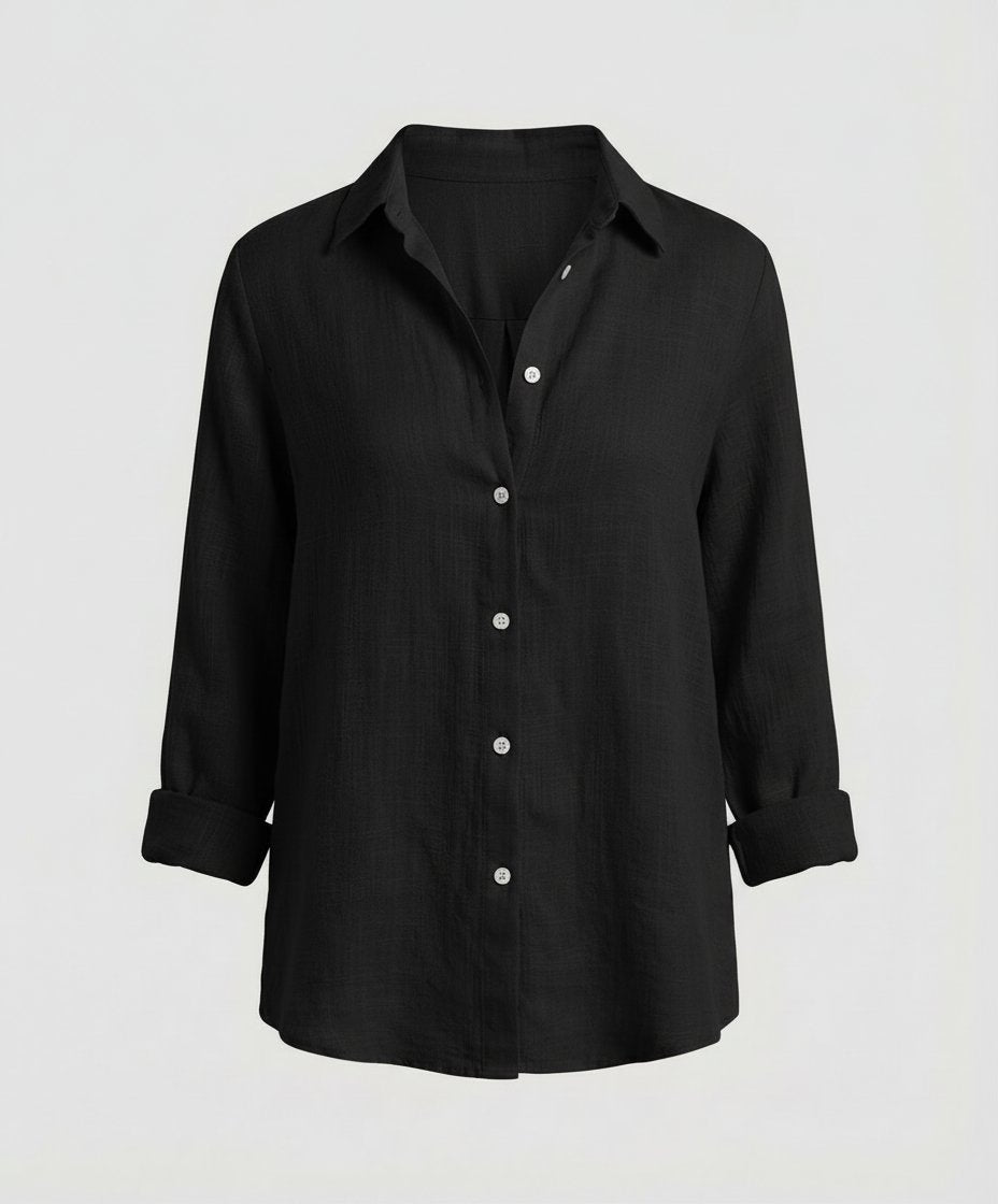 Women's Three-Quarter Sleeve Collared Blouse – Classic Button Front Blouse