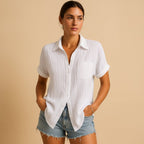 Women's Short Sleeve Shirt Blouse – Relaxed Button Front Blouse