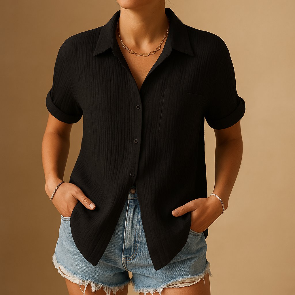 Women's Short Sleeve Shirt Blouse – Relaxed Button Front Blouse