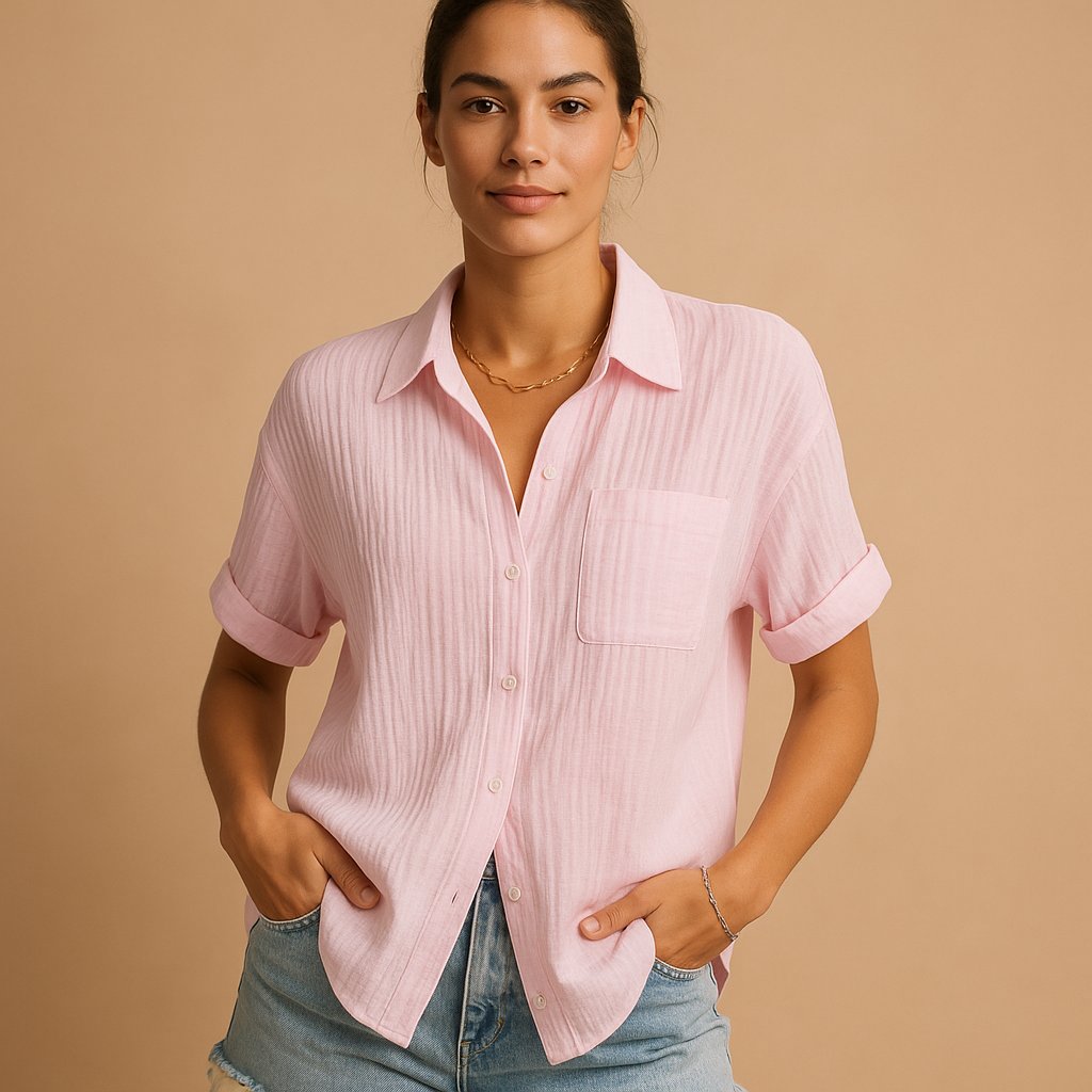Women's Short Sleeve Shirt Blouse – Relaxed Button Front Blouse