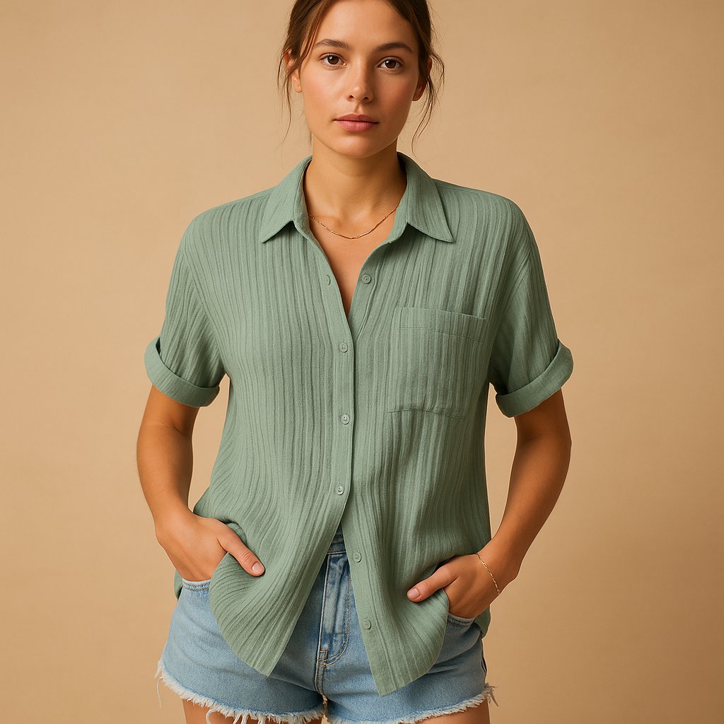 Women's Short Sleeve Shirt Blouse – Relaxed Button Front Blouse